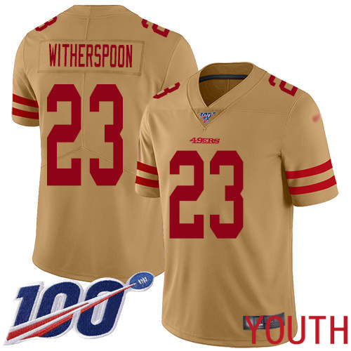 San Francisco 49ers Limited Gold Youth Ahkello Witherspoon NFL Jersey #23 100th Season Vapor Untouchable->youth nfl jersey->Youth Jersey